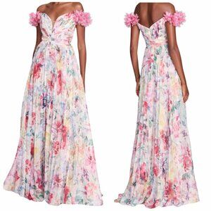 Marchesa Notte Aquarelle Floral Chiffon Gown Pink Size 6 Sample